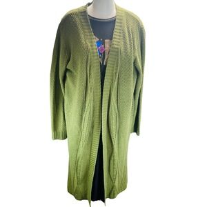 Modberry Women Long Cardigan Olive Knit Open Front Duster 3X Boho CozyCore
